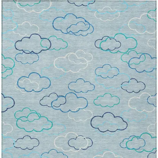 Sky Blue And Navy Blue Abstract Washable Indoor Outdoor Area Rug Photo 3