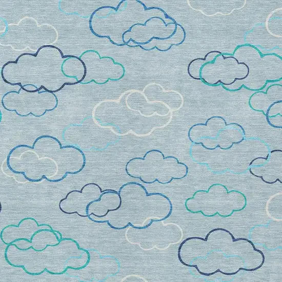 Sky Blue And Navy Blue Abstract Washable Indoor Outdoor Area Rug Photo 2
