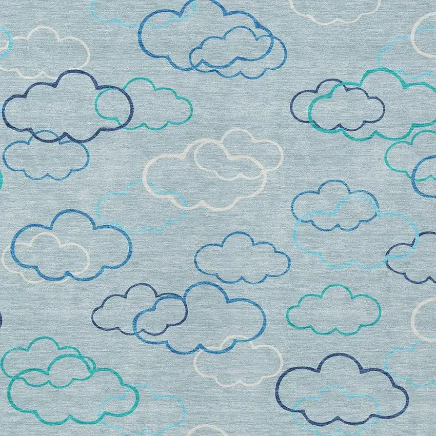 Sky Blue And Navy Blue Abstract Washable Indoor Outdoor Area Rug Photo 2