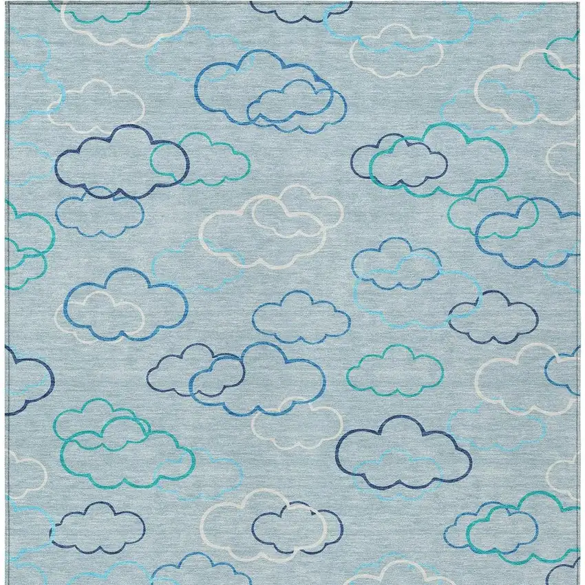 Sky Blue And Navy Blue Abstract Washable Indoor Outdoor Area Rug Photo 3