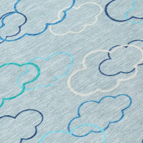 Sky Blue And Navy Blue Abstract Washable Indoor Outdoor Area Rug Photo 9