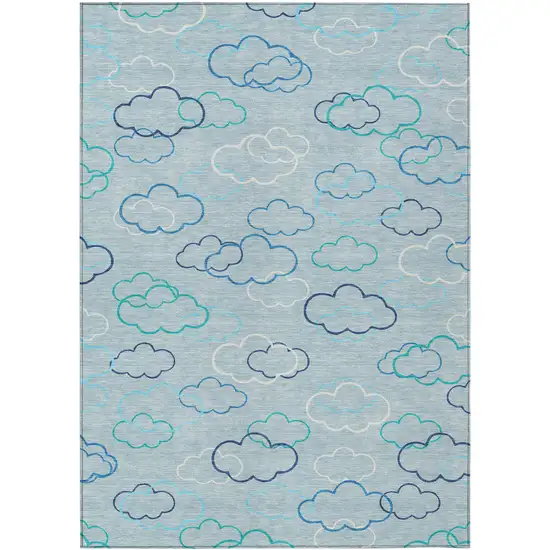 Sky Blue And Navy Blue Abstract Washable Indoor Outdoor Area Rug Photo 1