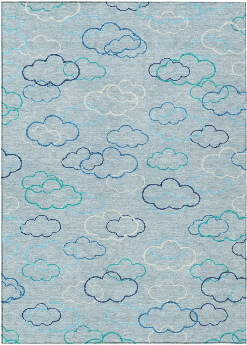 Sky Blue And Navy Blue Abstract Washable Indoor Outdoor Area Rug Photo 1