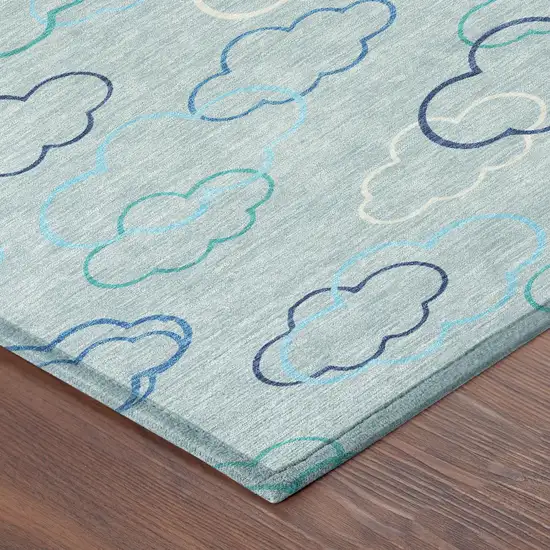 Sky Blue And Navy Blue Abstract Washable Indoor Outdoor Area Rug Photo 8