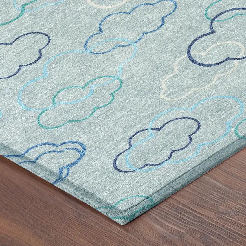 Sky Blue And Navy Blue Abstract Washable Indoor Outdoor Area Rug Photo 8