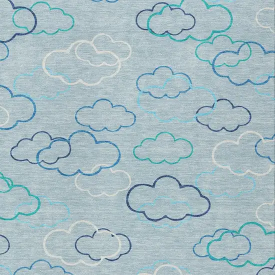 Sky Blue And Navy Blue Abstract Washable Indoor Outdoor Area Rug Photo 2