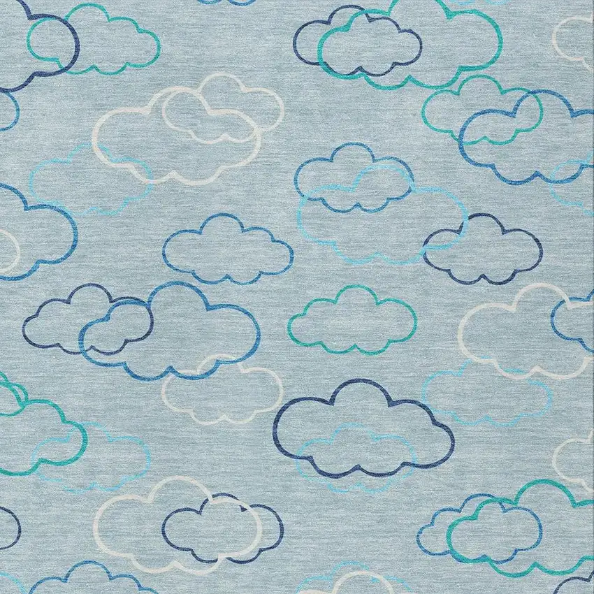 Sky Blue And Navy Blue Abstract Washable Indoor Outdoor Area Rug Photo 2