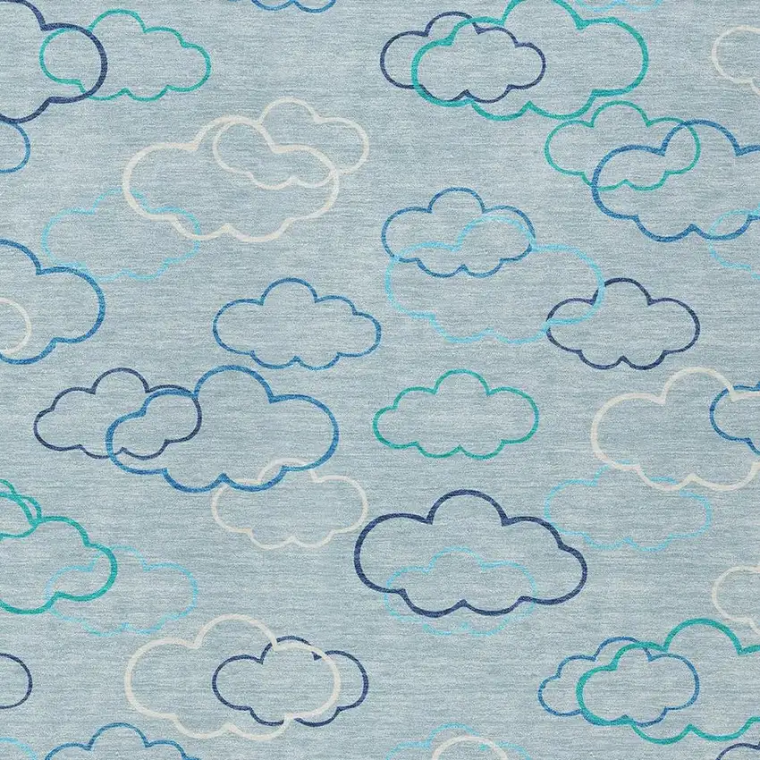 Sky Blue And Navy Blue Abstract Washable Indoor Outdoor Area Rug Photo 2