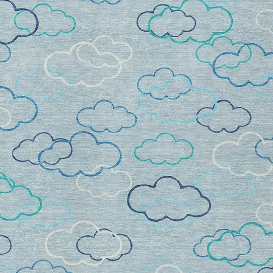 Sky Blue And Navy Blue Abstract Washable Indoor Outdoor Area Rug Photo 2