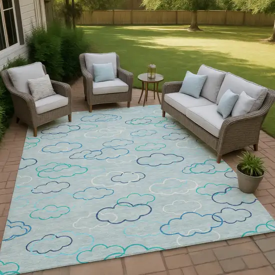 Sky Blue And Navy Blue Abstract Washable Indoor Outdoor Area Rug Photo 4