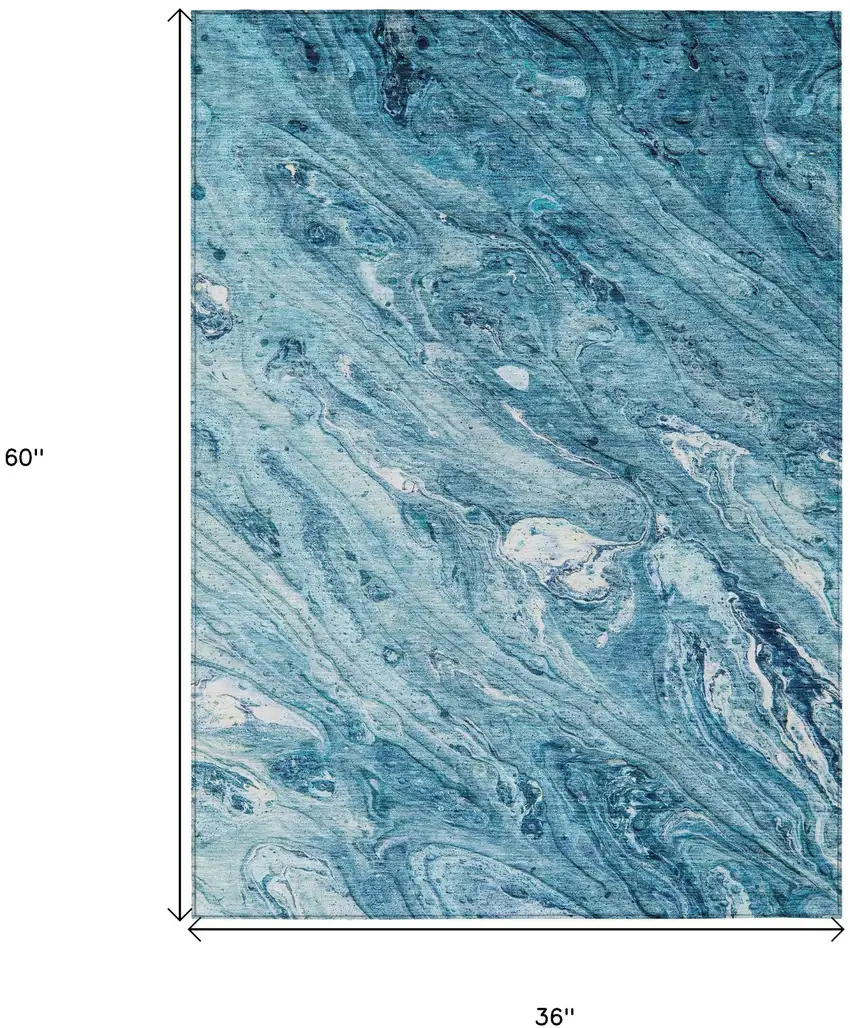 Sky Blue And Navy Blue Abstract Washable Indoor Outdoor Area Rug Photo 8