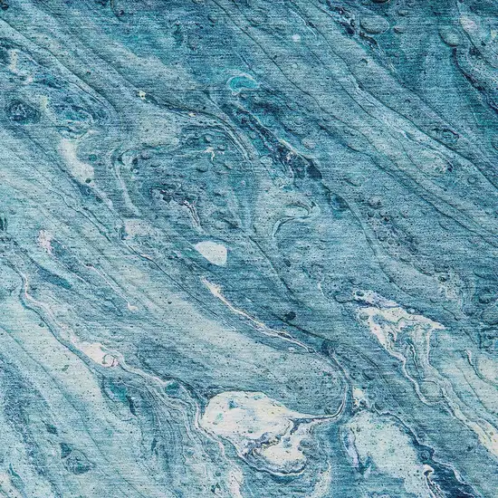 Sky Blue And Navy Blue Abstract Washable Indoor Outdoor Area Rug Photo 4