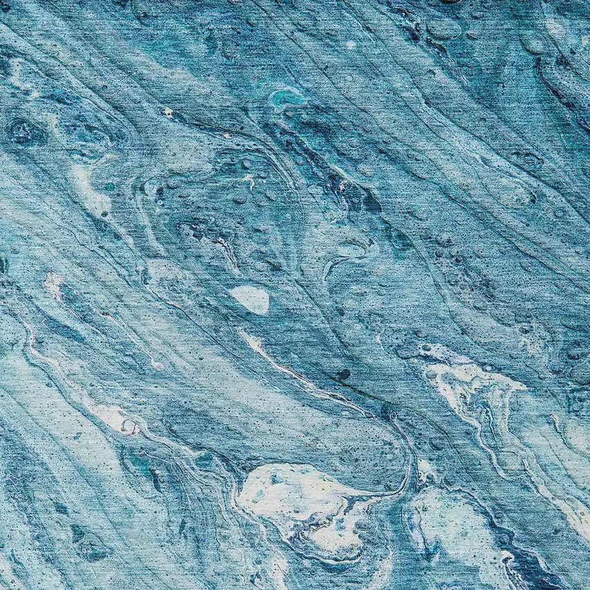 Sky Blue And Navy Blue Abstract Washable Indoor Outdoor Area Rug Photo 4