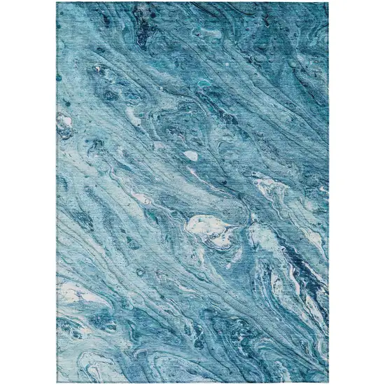 Sky Blue And Navy Blue Abstract Washable Indoor Outdoor Area Rug Photo 1