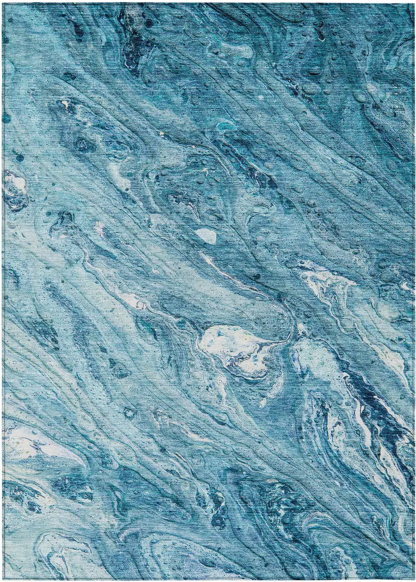 Sky Blue And Navy Blue Abstract Washable Indoor Outdoor Area Rug Photo 1
