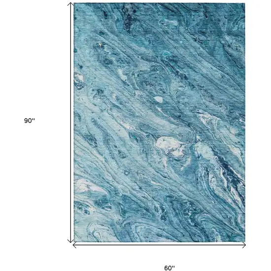 Sky Blue And Navy Blue Abstract Washable Indoor Outdoor Area Rug Photo 3