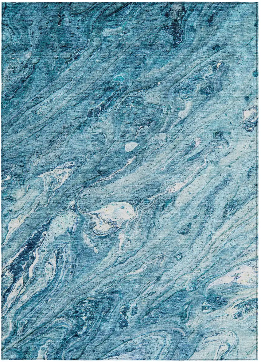 Sky Blue And Navy Blue Abstract Washable Indoor Outdoor Area Rug Photo 6