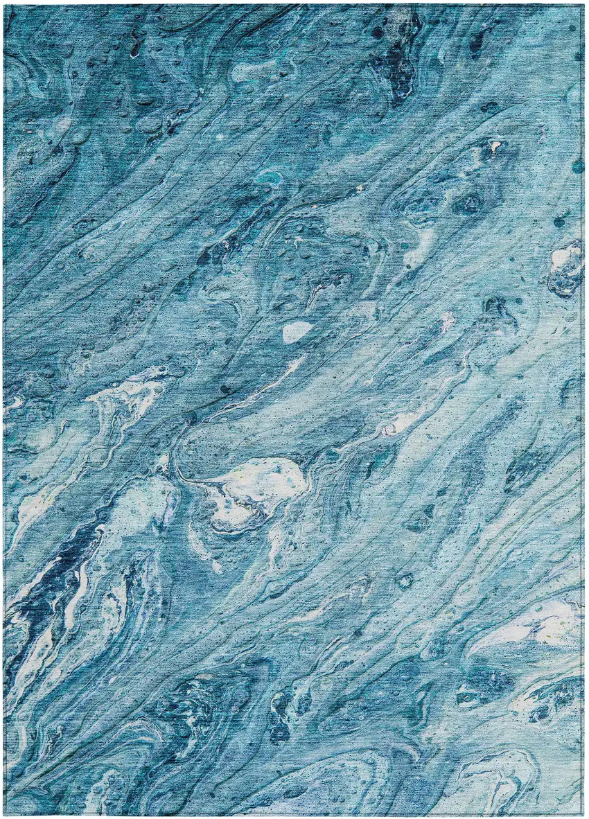 Sky Blue And Navy Blue Abstract Washable Indoor Outdoor Area Rug Photo 6