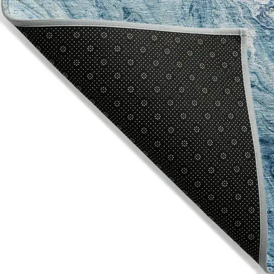 Sky Blue And Navy Blue Abstract Washable Indoor Outdoor Area Rug Photo 2