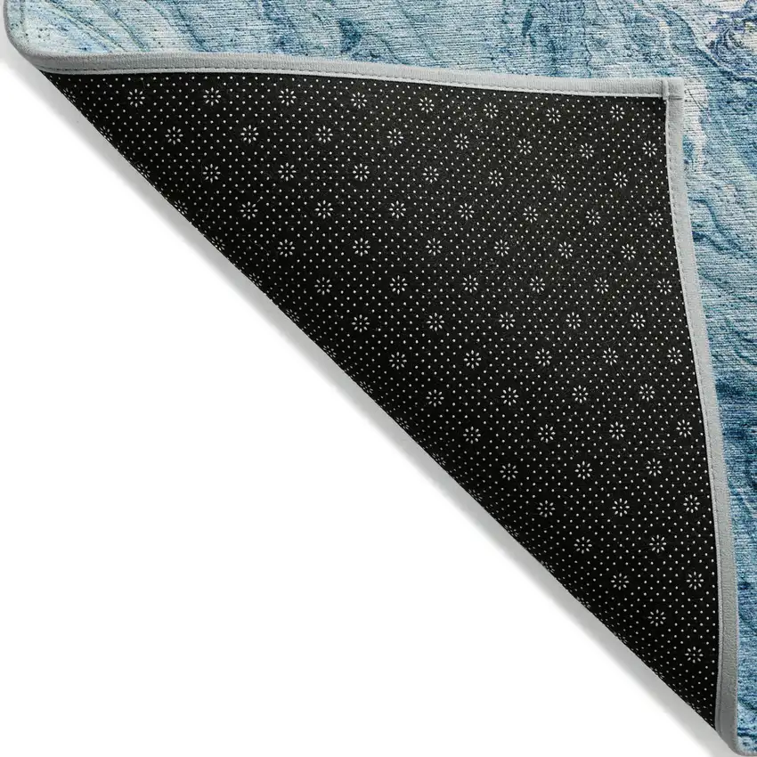 Sky Blue And Navy Blue Abstract Washable Indoor Outdoor Area Rug Photo 2