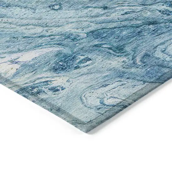 Sky Blue And Navy Blue Abstract Washable Indoor Outdoor Area Rug Photo 3