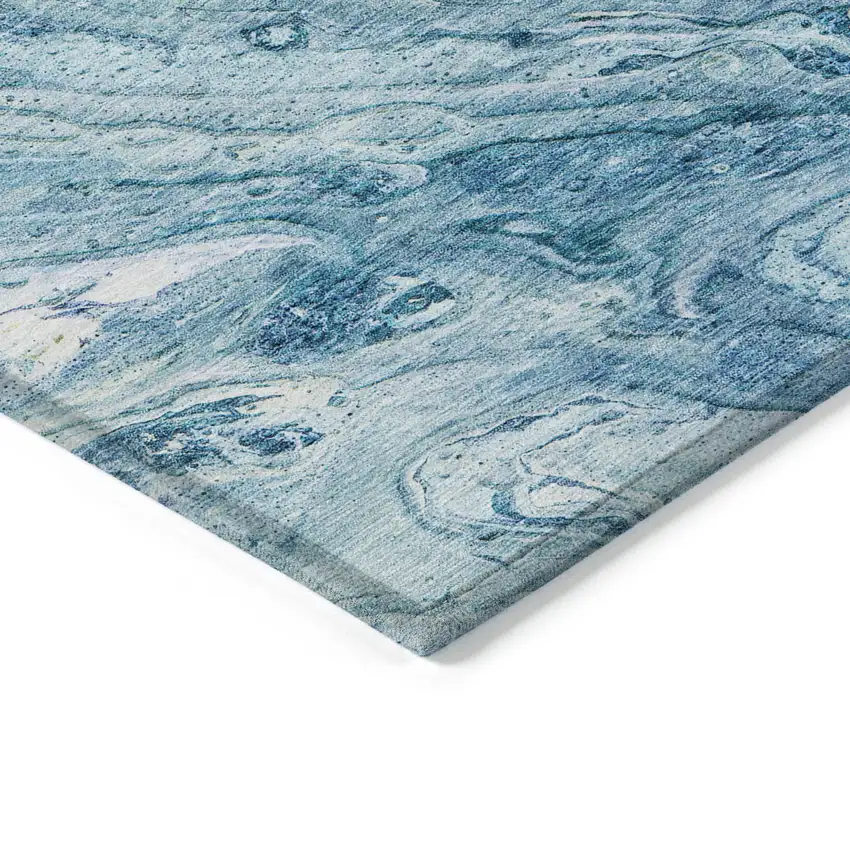 Sky Blue And Navy Blue Abstract Washable Indoor Outdoor Area Rug Photo 3