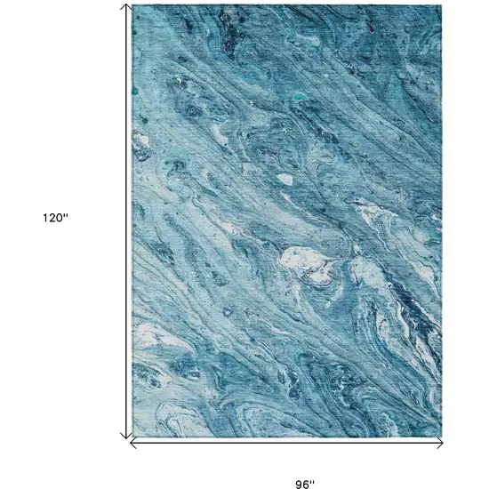 Sky Blue And Navy Blue Abstract Washable Indoor Outdoor Area Rug Photo 3