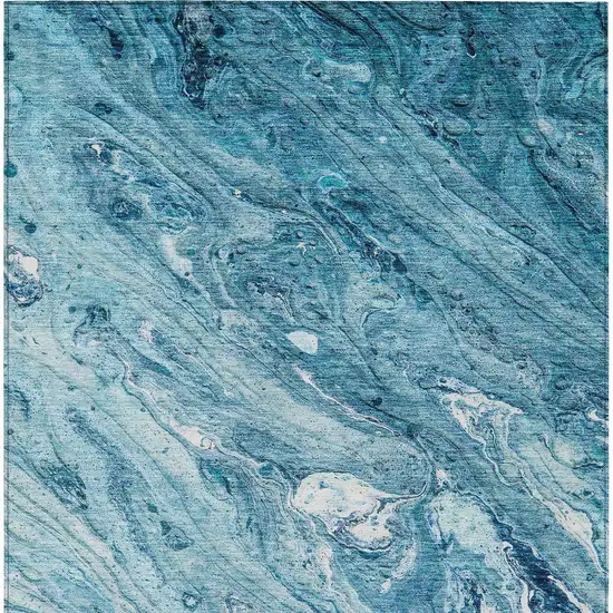 Sky Blue And Navy Blue Abstract Washable Indoor Outdoor Area Rug Photo 5