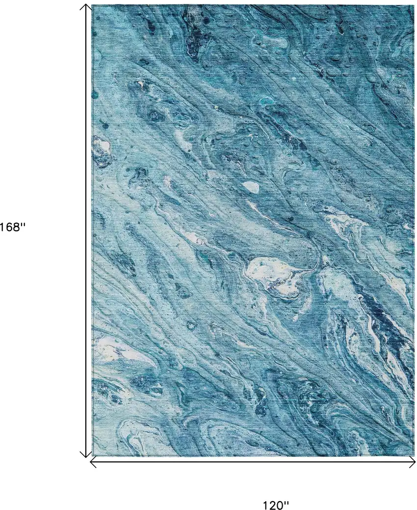 Sky Blue And Navy Blue Abstract Washable Indoor Outdoor Area Rug Photo 3