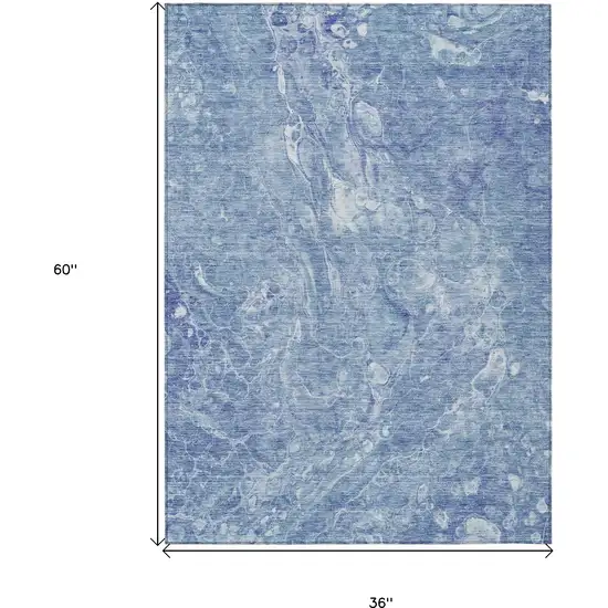 Sky Blue And Navy Blue Abstract Washable Indoor Outdoor Area Rug Photo 3
