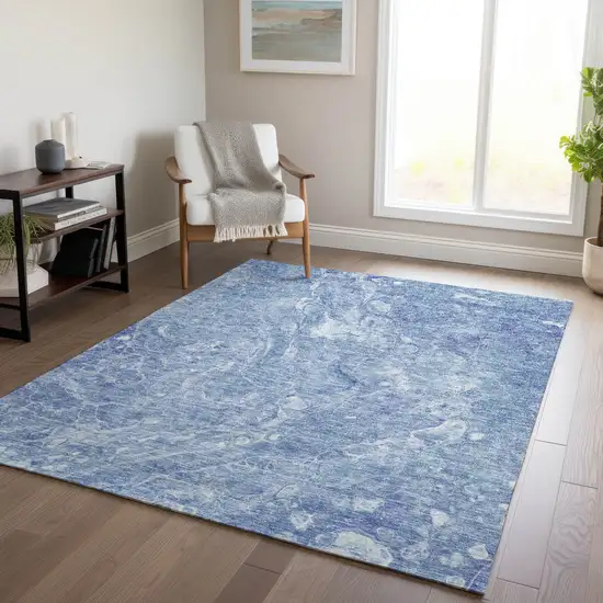 Sky Blue And Navy Blue Abstract Washable Indoor Outdoor Area Rug Photo 9
