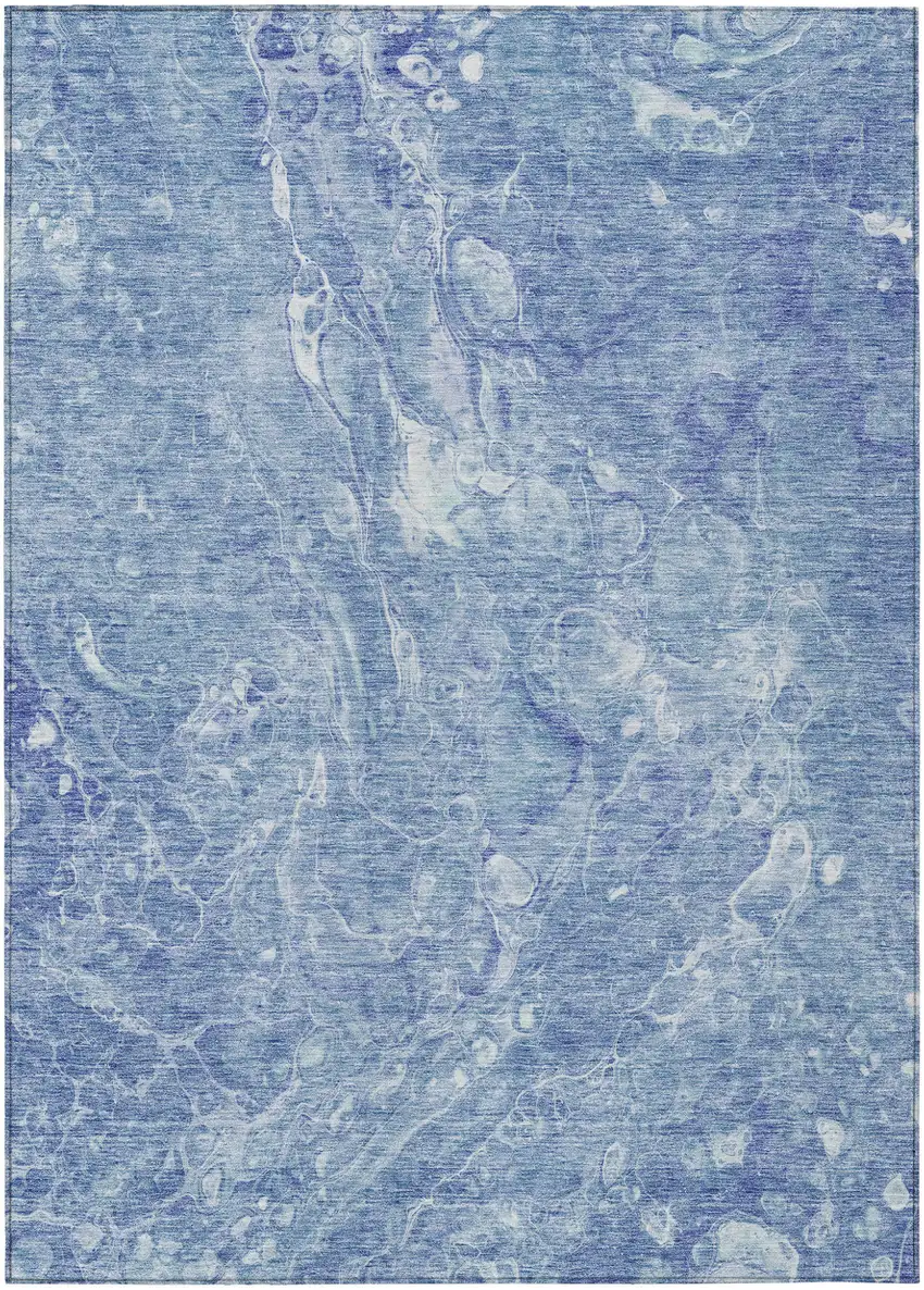 Sky Blue And Navy Blue Abstract Washable Indoor Outdoor Area Rug Photo 2