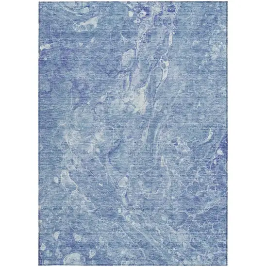 Sky Blue And Navy Blue Abstract Washable Indoor Outdoor Area Rug Photo 7