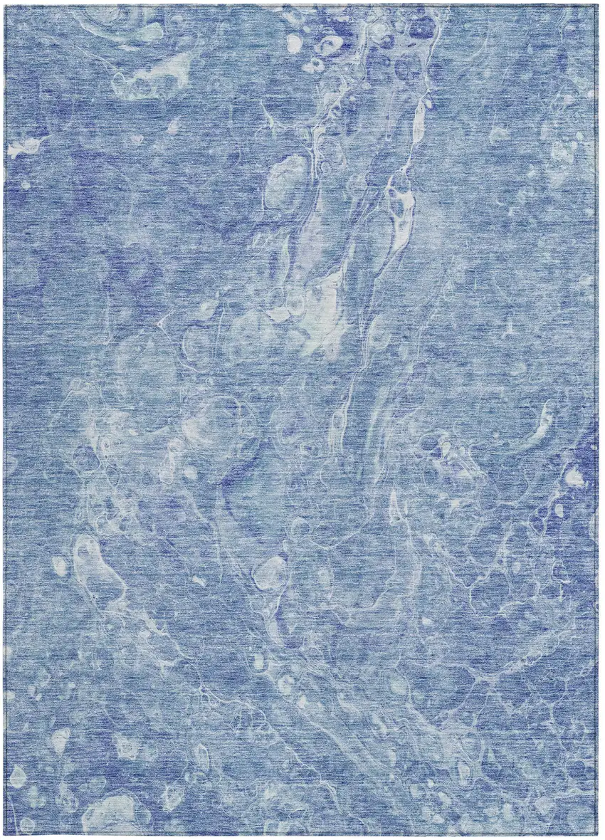 Sky Blue And Navy Blue Abstract Washable Indoor Outdoor Area Rug Photo 7