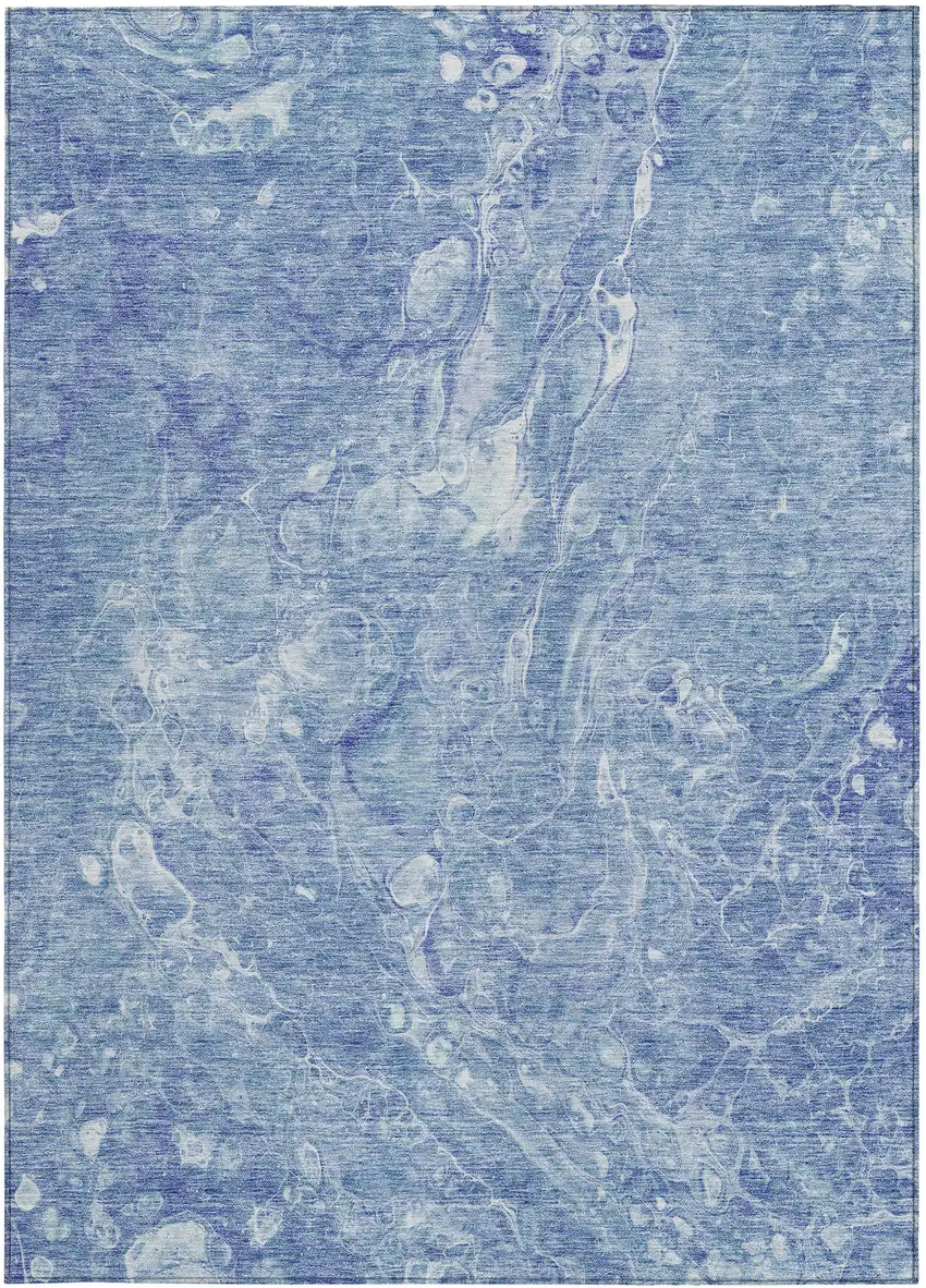 Sky Blue And Navy Blue Abstract Washable Indoor Outdoor Area Rug Photo 7