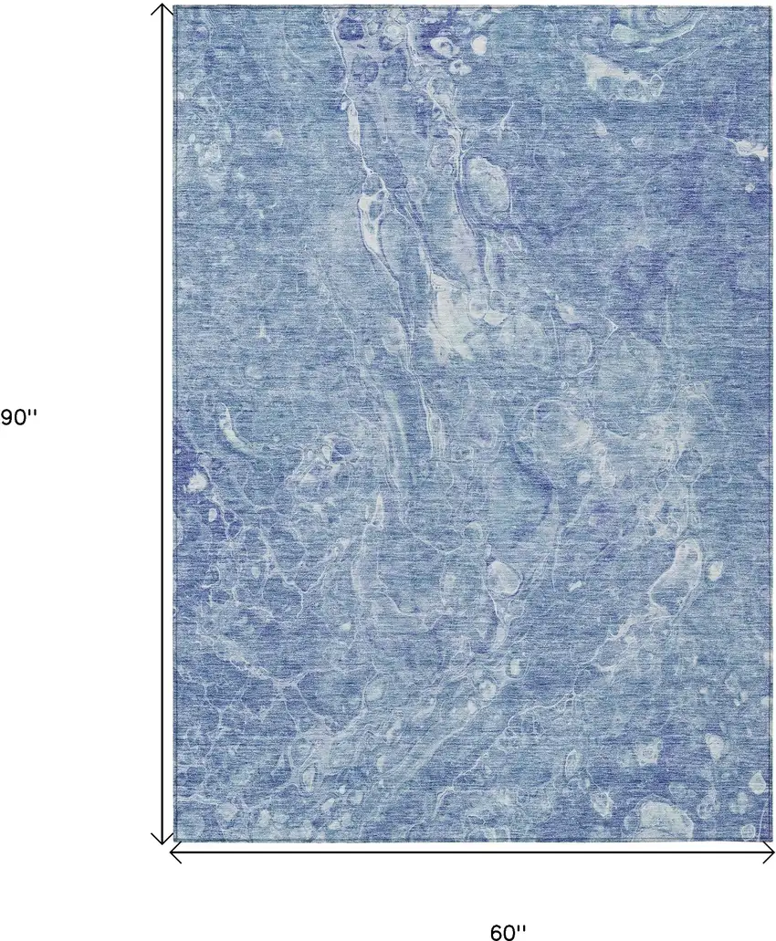 Sky Blue And Navy Blue Abstract Washable Indoor Outdoor Area Rug Photo 3
