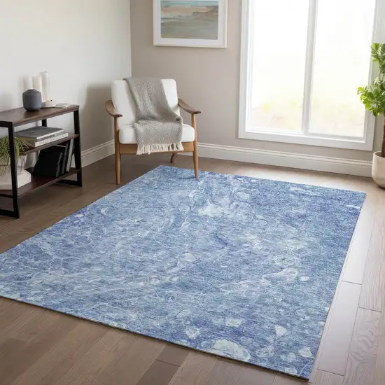 Sky Blue And Navy Blue Abstract Washable Indoor Outdoor Area Rug Photo 9
