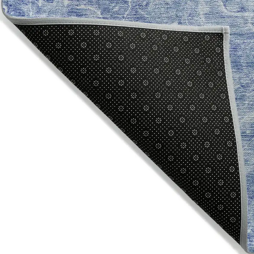 Sky Blue And Navy Blue Abstract Washable Indoor Outdoor Area Rug Photo 4