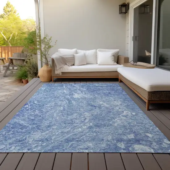 Sky Blue And Navy Blue Abstract Washable Indoor Outdoor Area Rug Photo 8