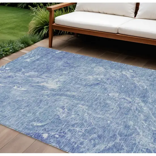 Sky Blue And Navy Blue Abstract Washable Indoor Outdoor Area Rug Photo 1
