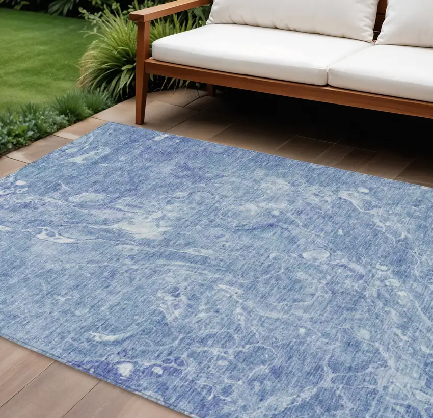 Sky Blue And Navy Blue Abstract Washable Indoor Outdoor Area Rug Photo 1