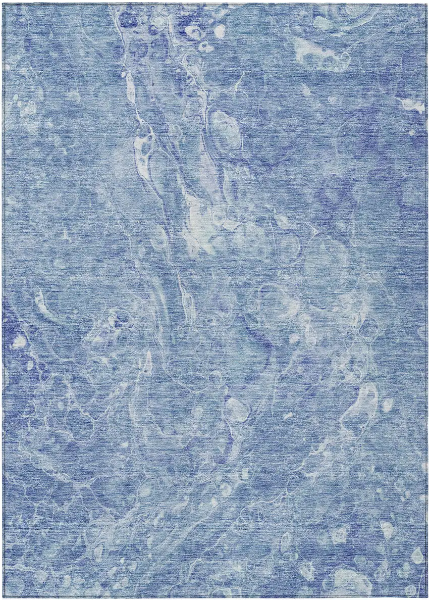 Sky Blue And Navy Blue Abstract Washable Indoor Outdoor Area Rug Photo 2