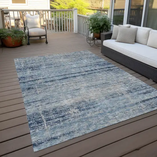 Sky Blue And Navy Blue Abstract Washable Indoor Outdoor Area Rug Photo 9