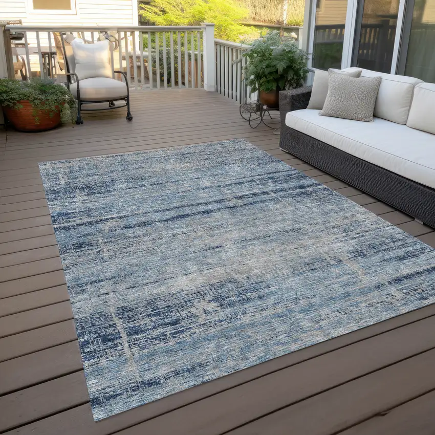 Sky Blue And Navy Blue Abstract Washable Indoor Outdoor Area Rug Photo 9
