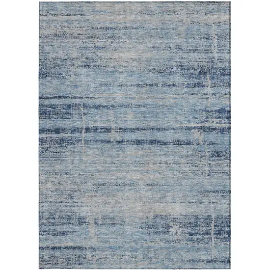 Sky Blue And Navy Blue Abstract Washable Indoor Outdoor Area Rug Photo 5