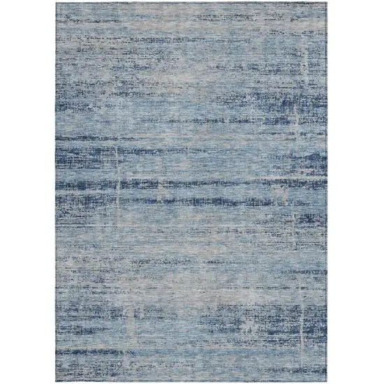 Sky Blue And Navy Blue Abstract Washable Indoor Outdoor Area Rug Photo 5