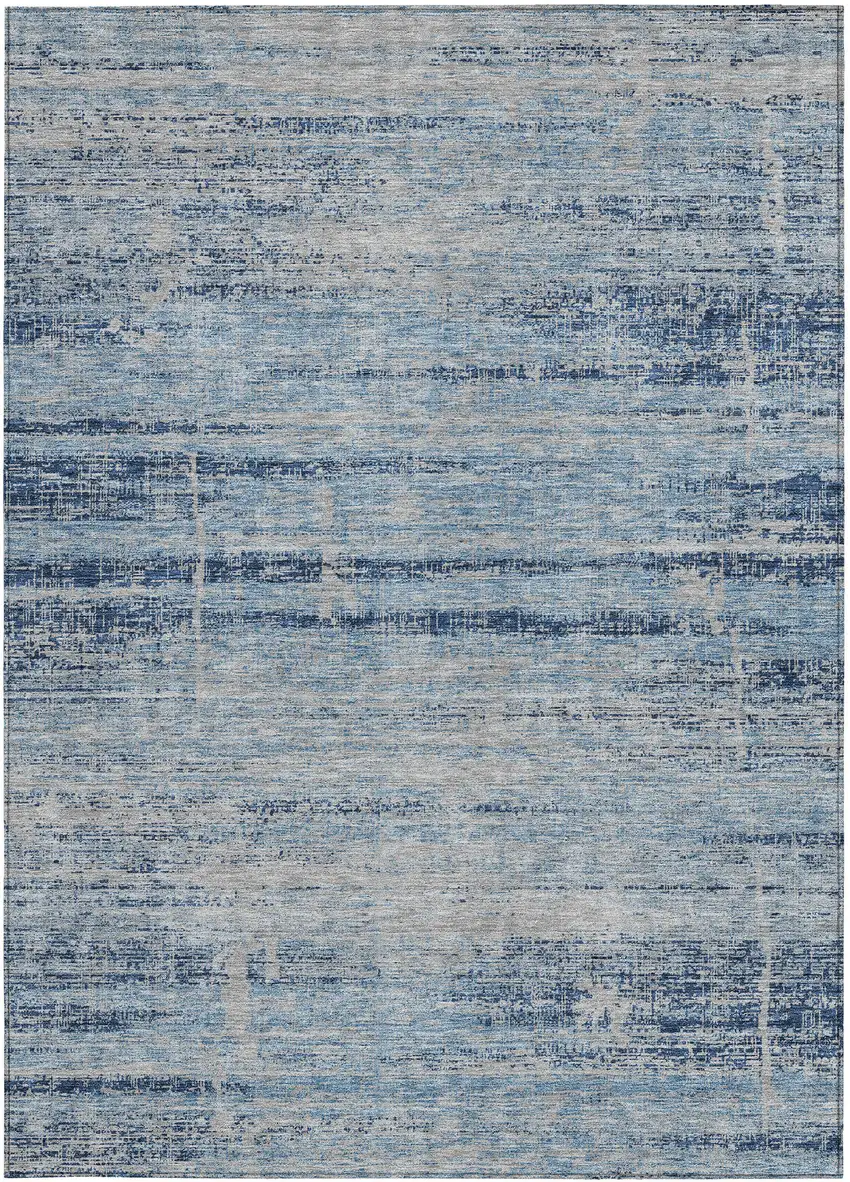 Sky Blue And Navy Blue Abstract Washable Indoor Outdoor Area Rug Photo 5