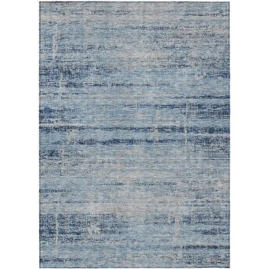 Sky Blue And Navy Blue Abstract Washable Indoor Outdoor Area Rug Photo 1