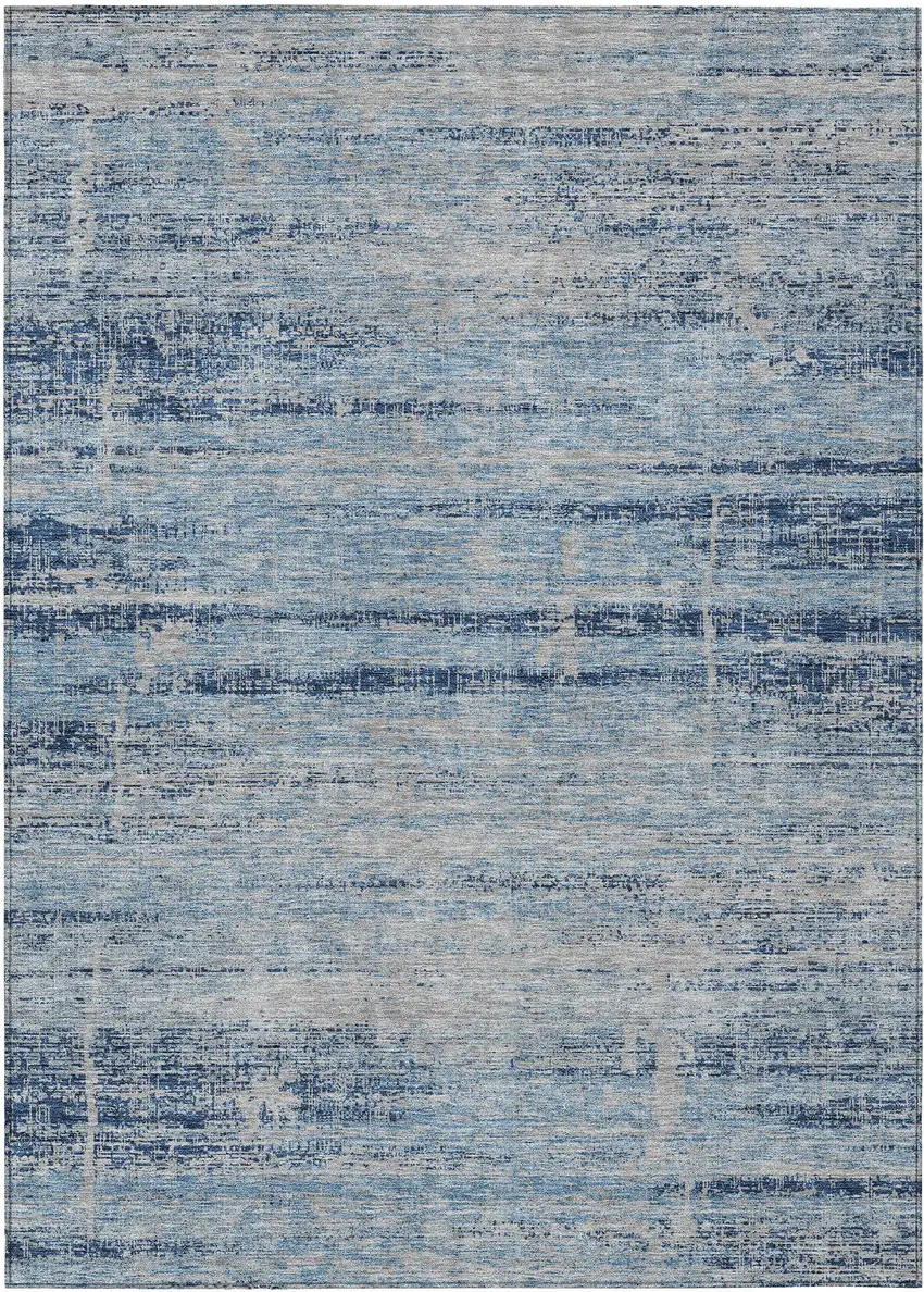 Sky Blue And Navy Blue Abstract Washable Indoor Outdoor Area Rug Photo 1