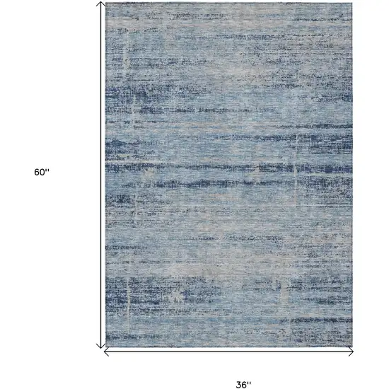 Sky Blue And Navy Blue Abstract Washable Indoor Outdoor Area Rug Photo 7